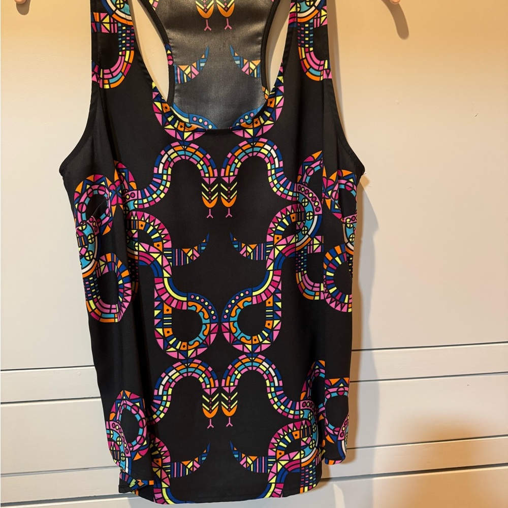 Black and Pink Racerback Tank Top with Colorful Giraffe Design